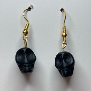 Black Skull stone Earrings with Gold toned Hooks
